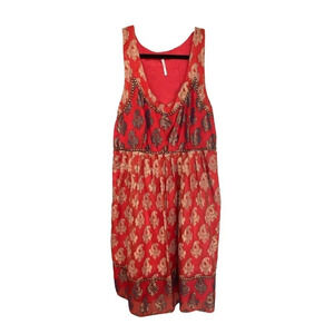 Free People Red and Gold Patterned Mini Dress